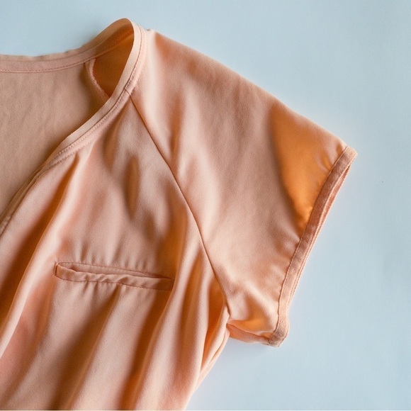 Aritzia Wilfred Peach Nude Peplum Surplice Faux Wrap Top Deep V Chiffon Size M - Picture 6 of 14